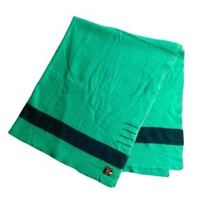 1950s Mid-century Witney Point Green & Black English Wool Blanket 82”X64”